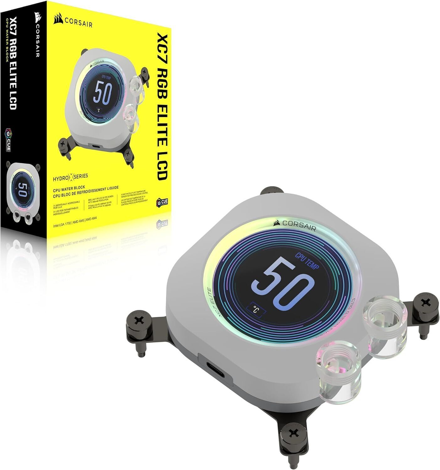 Corsair iCUE XC7 RGB ELITE LCD -vesiblokki prosessorille, valkoinen
