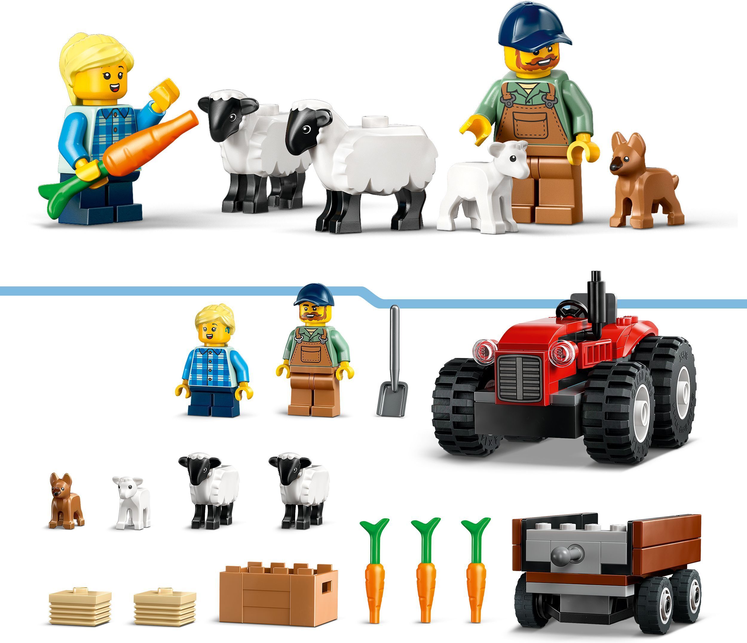 LEGO City 60461 – Maatilan punainen traktori, peräkärry ja lampaat