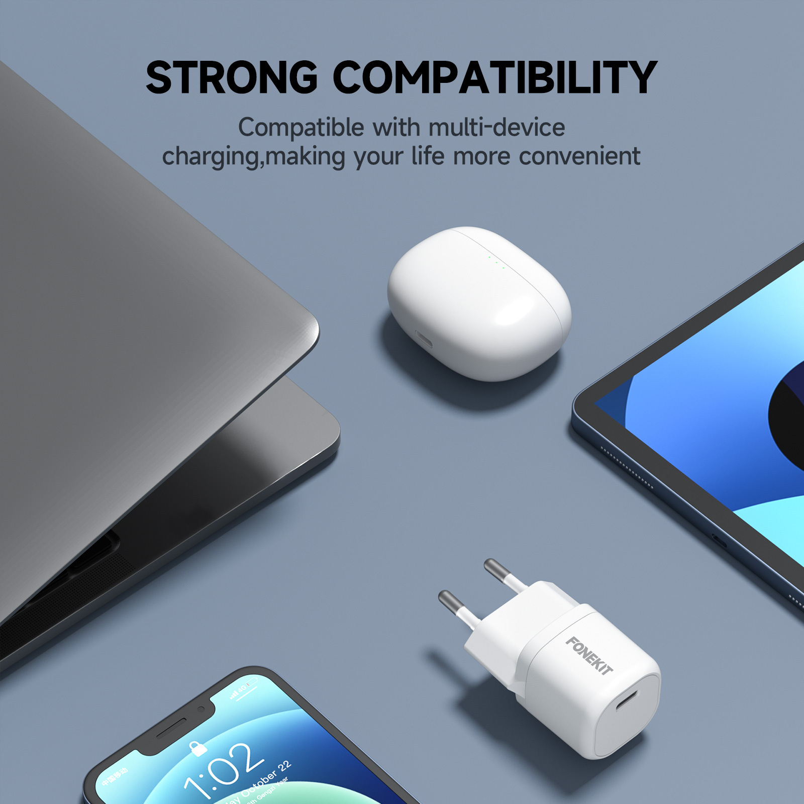 FoneKit Mini 20W -verkkovirtalaturi, USB-C, valkoinen