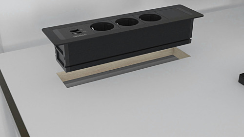 DELTACO upotettava virtapaneeli, 3 pistoras., 1x21W A+C USB-laturi, GST18, ketjutus