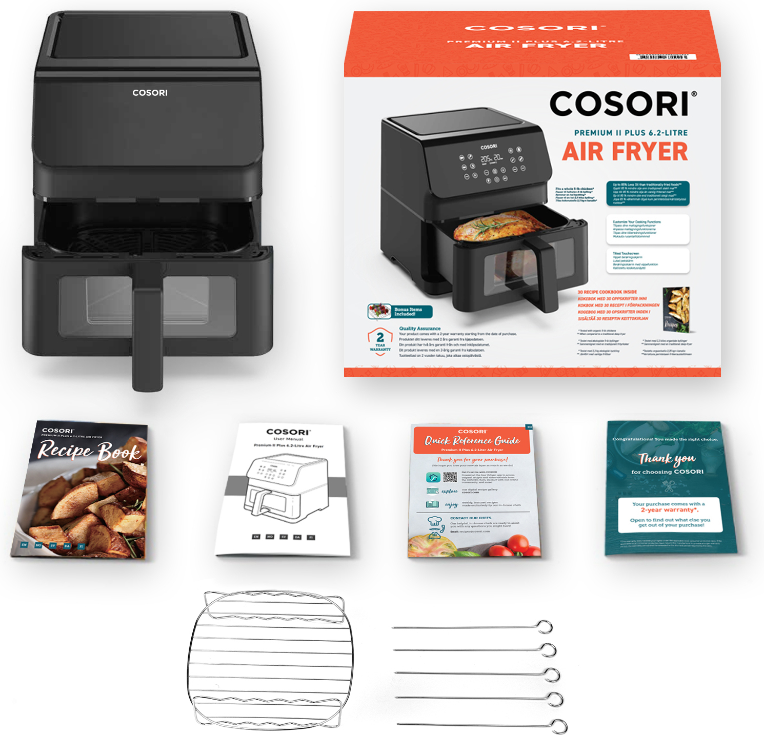 Cosori Premium Ⅱ Plus 6.2 L airfryer, musta