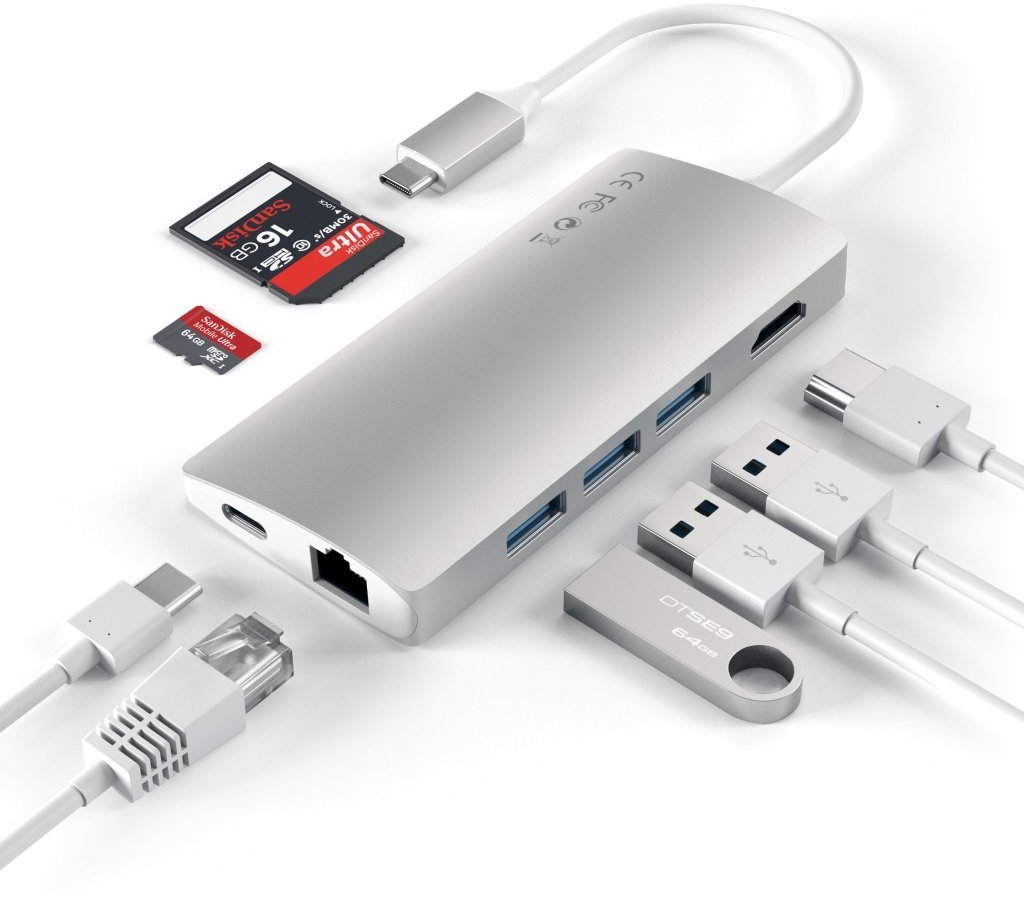 Satechi USB-C Multi-Port Adapter 4K Gigabit Ethernet V2 -adapteri, silver