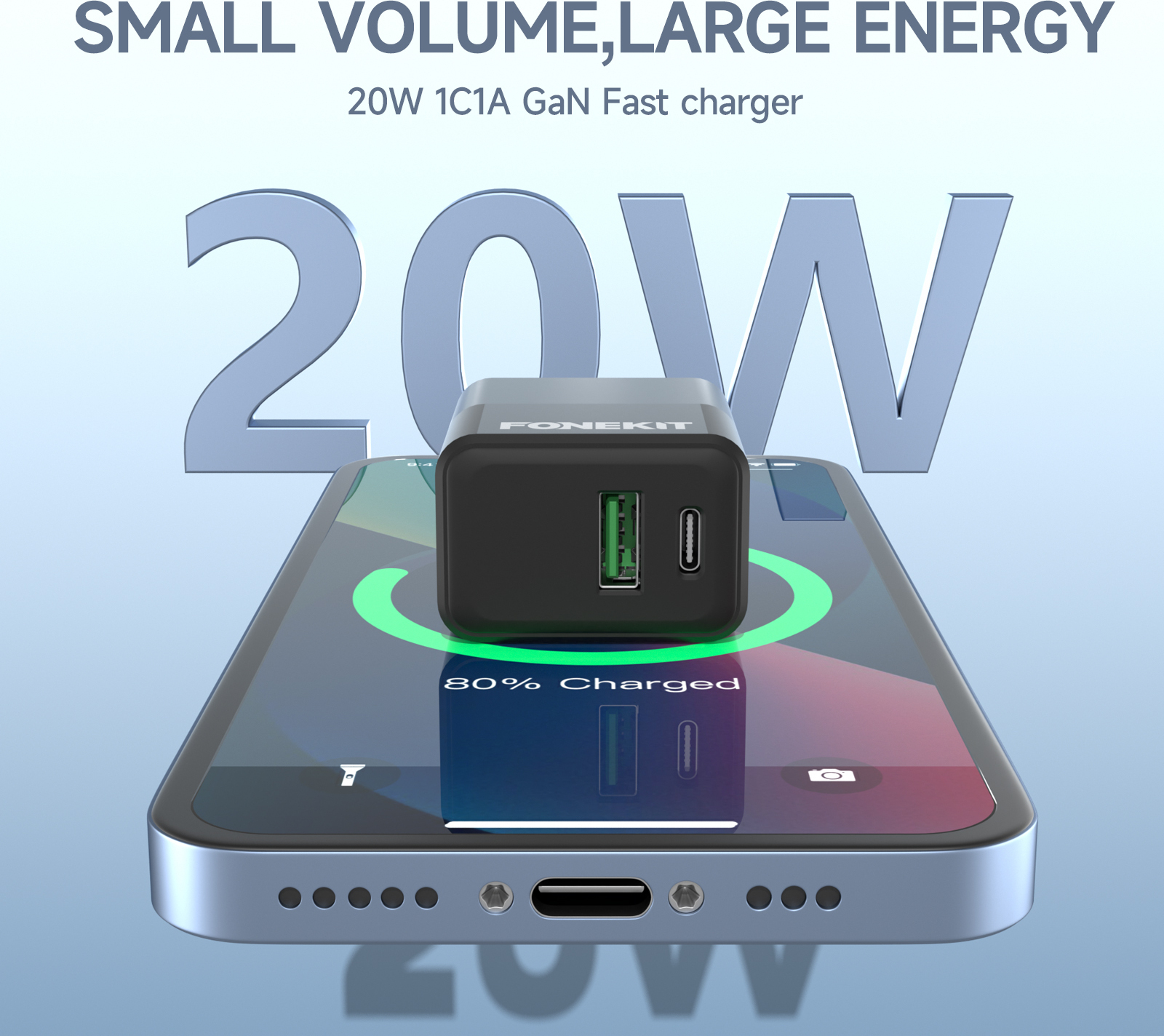 FoneKit Mini 20W -verkkovirtalaturi, USB-C, musta