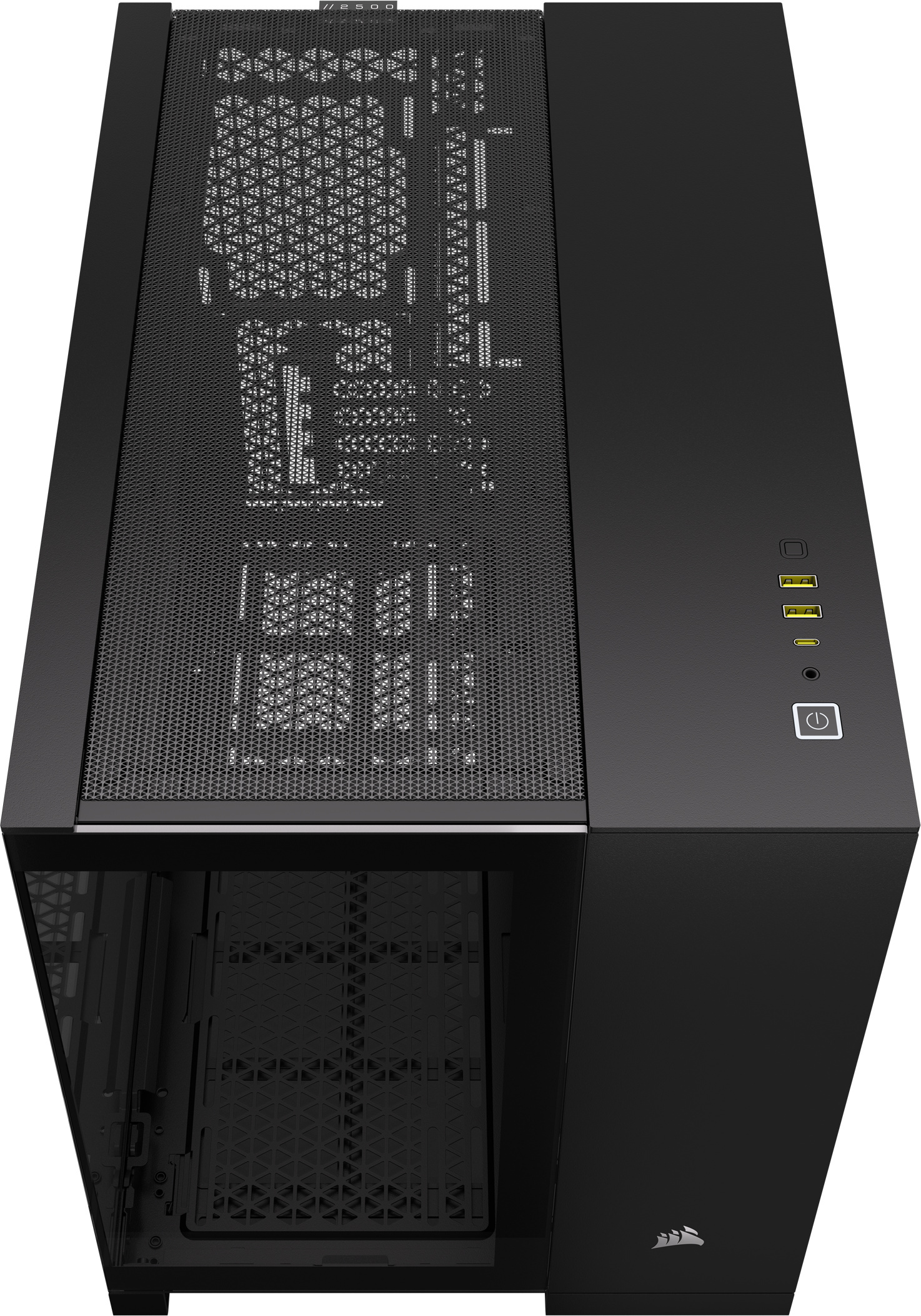 Corsair 2500X Micro-ATX-kotelo panoraamaikkunalla, musta