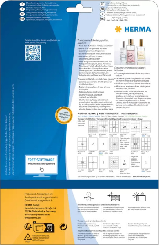 Herma Special 8020 - läpinäkyvät kalvotarrat, 1-osainen, 210 x 297 mm