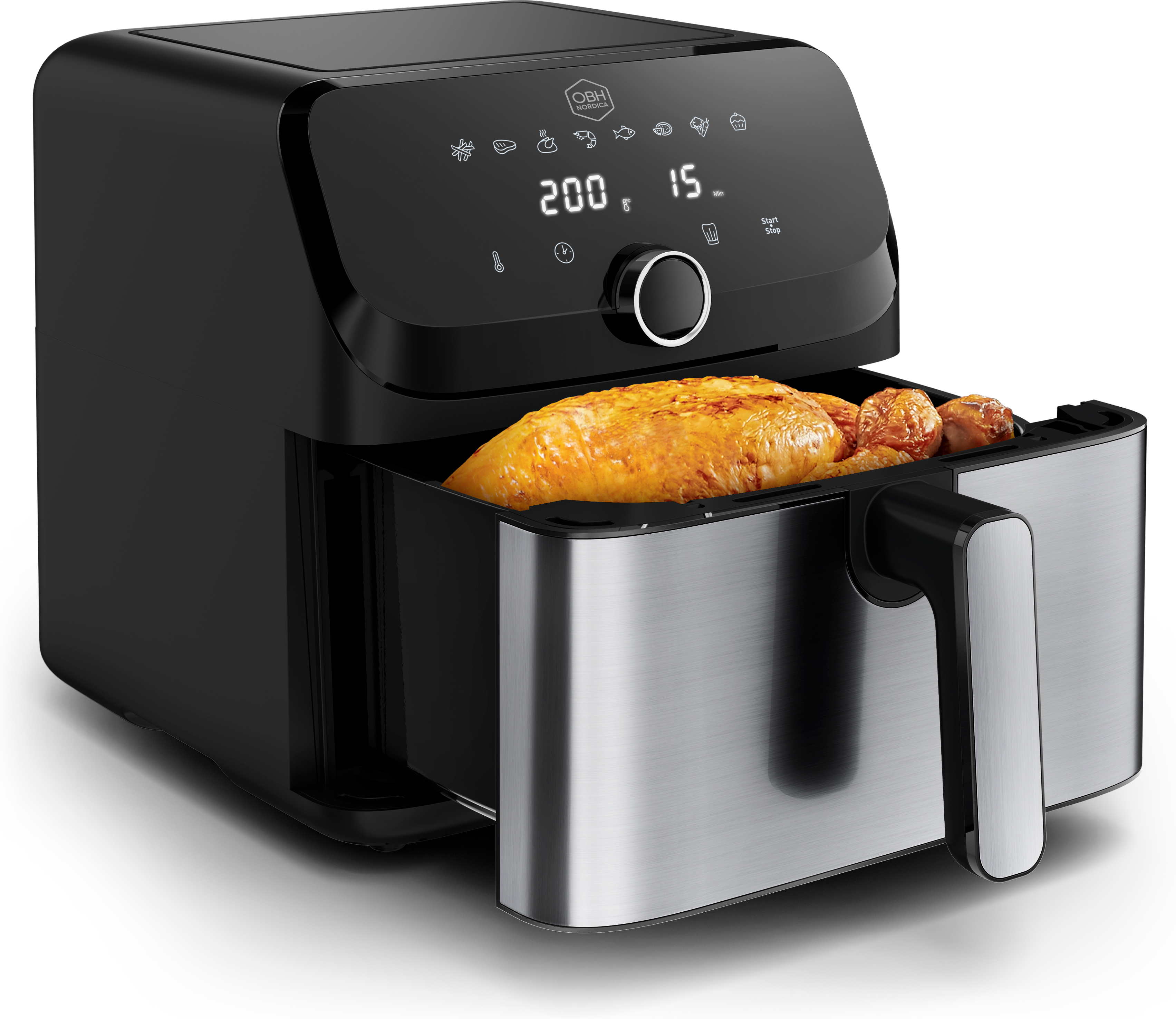 OBH Nordica Easy Fry Mega -airfryer 7,5 L, ruostumaton teräs
