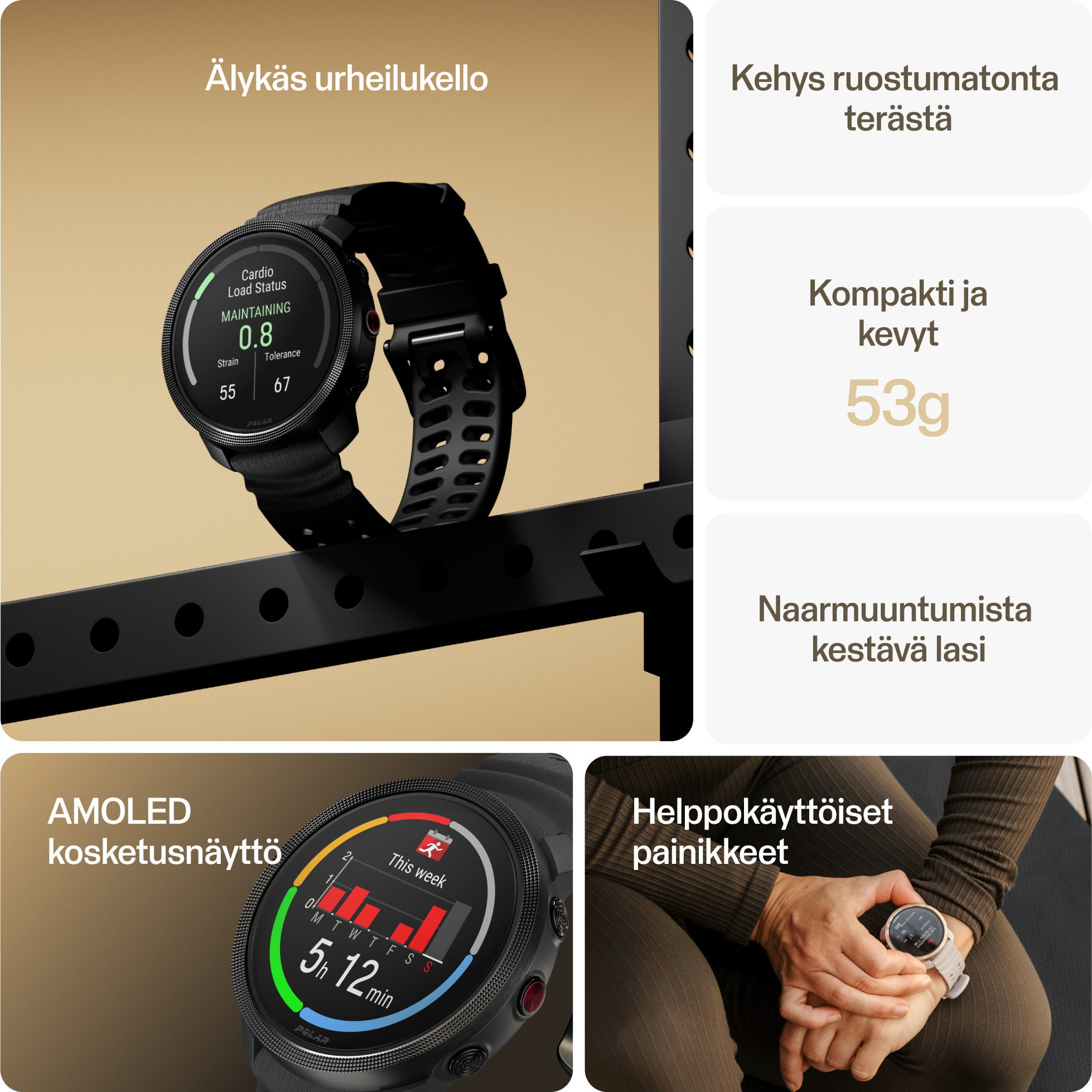 Polar Vantage M3 -urheilukello, musta, S-L
