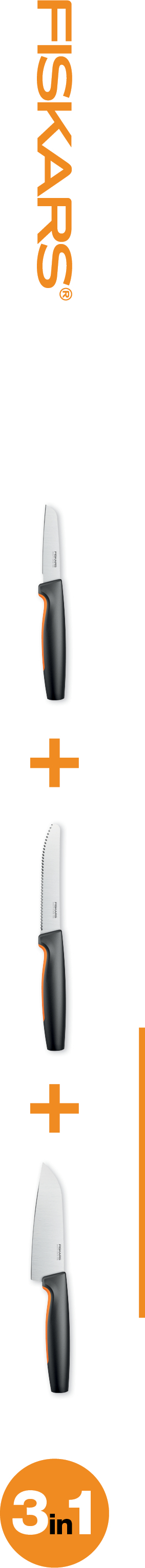 Fiskars Functional Form -veitsisetti, hedelmille ja vihanneksille, 3-osainen
