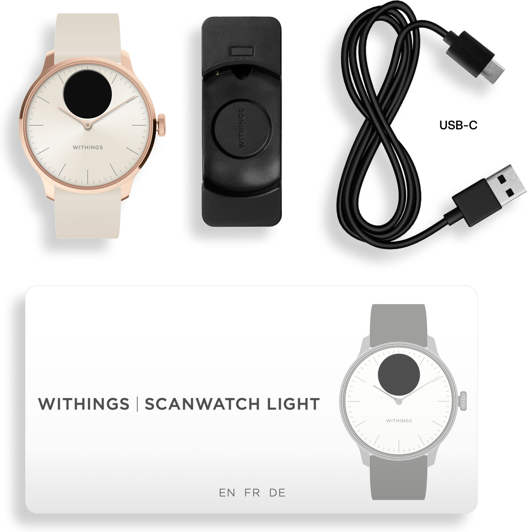 Withings Scanwatch Light -älykello, 37 mm, valkoinen / ruusukulta