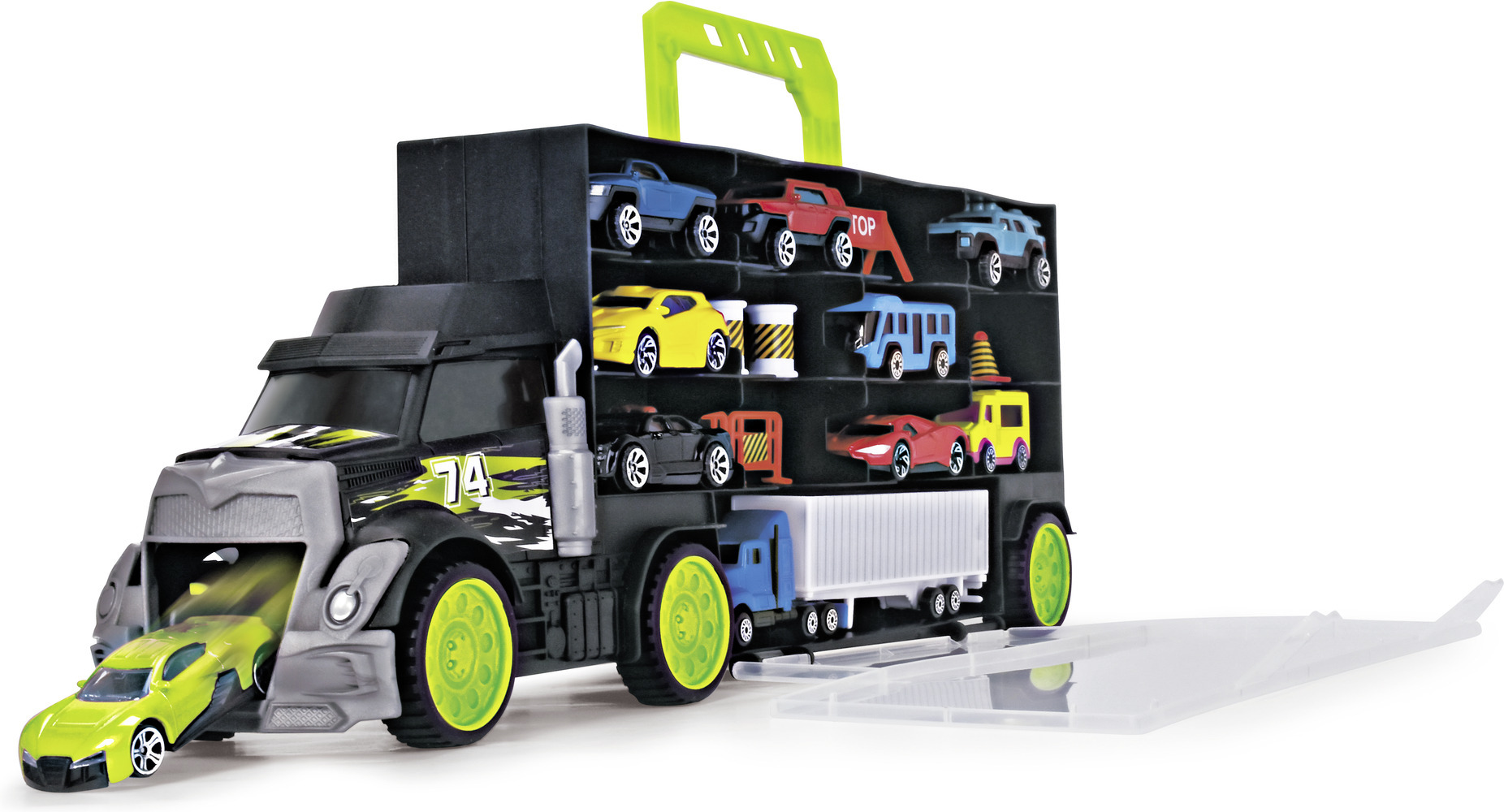 Dickie Toys -autonkuljetusrekka ja 4 pikkuautoa