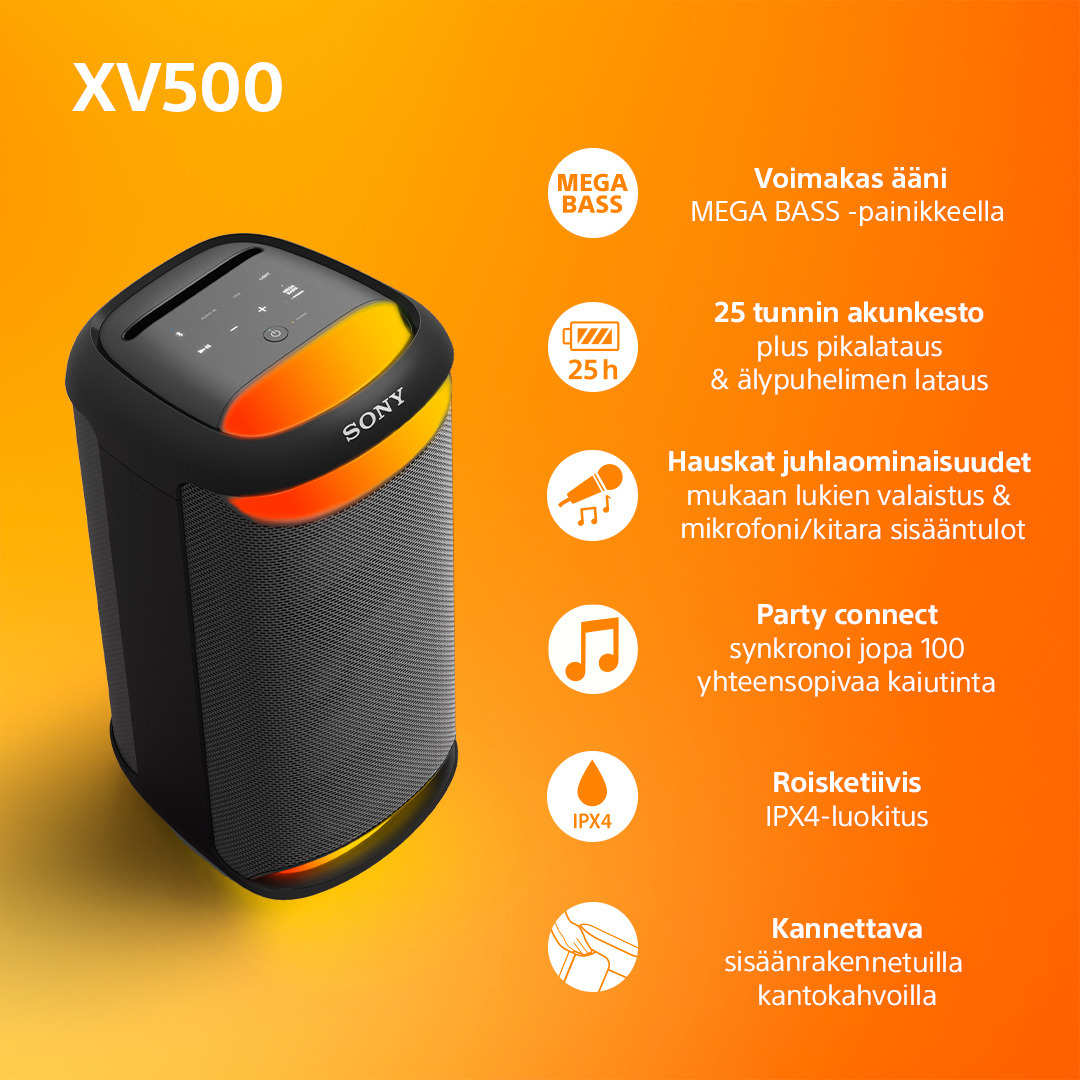 Sony SRS-XV500 langaton bilekaiutin, musta