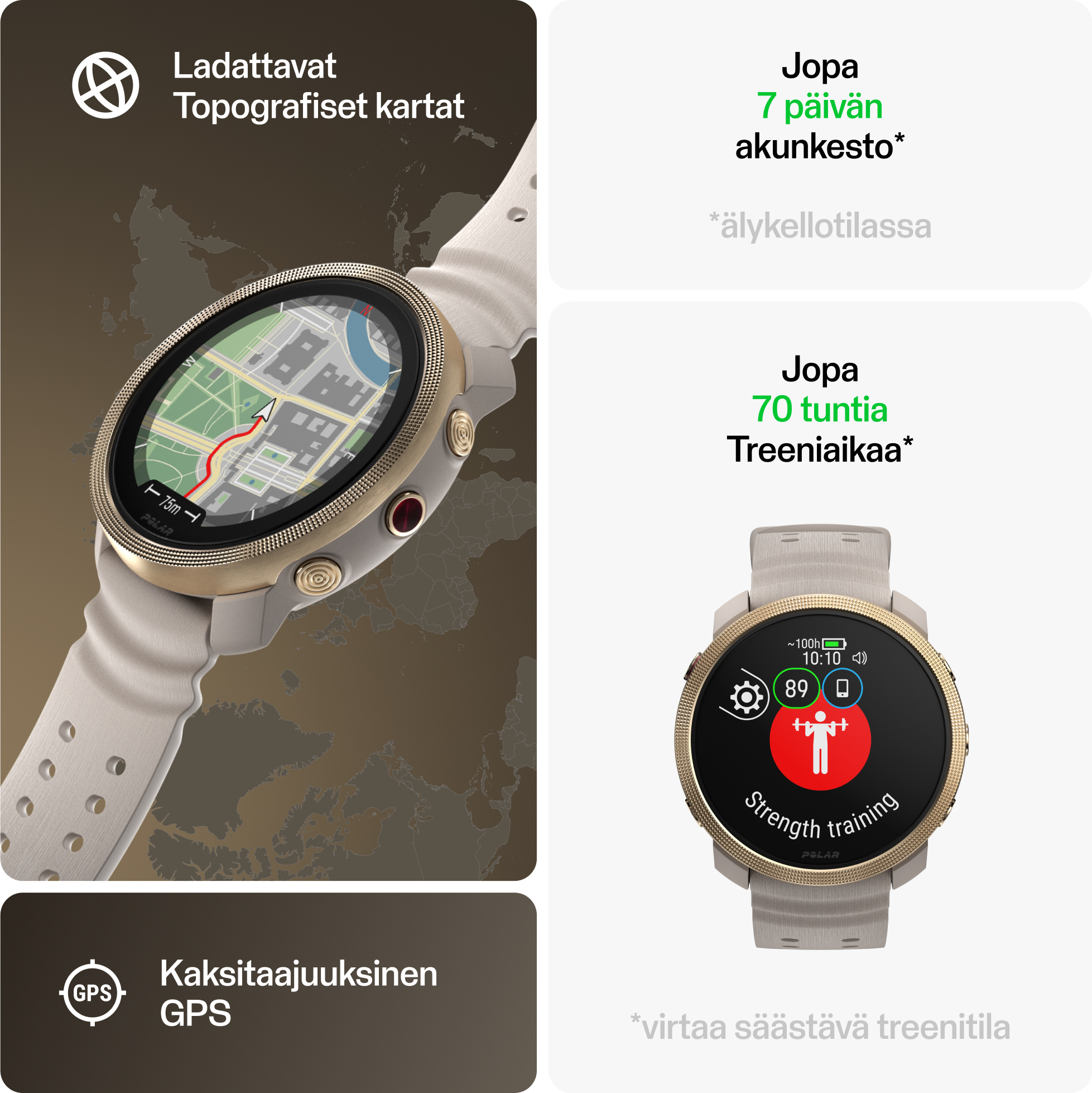 Polar Vantage M3 -urheilukello, greige / kulta, S-L