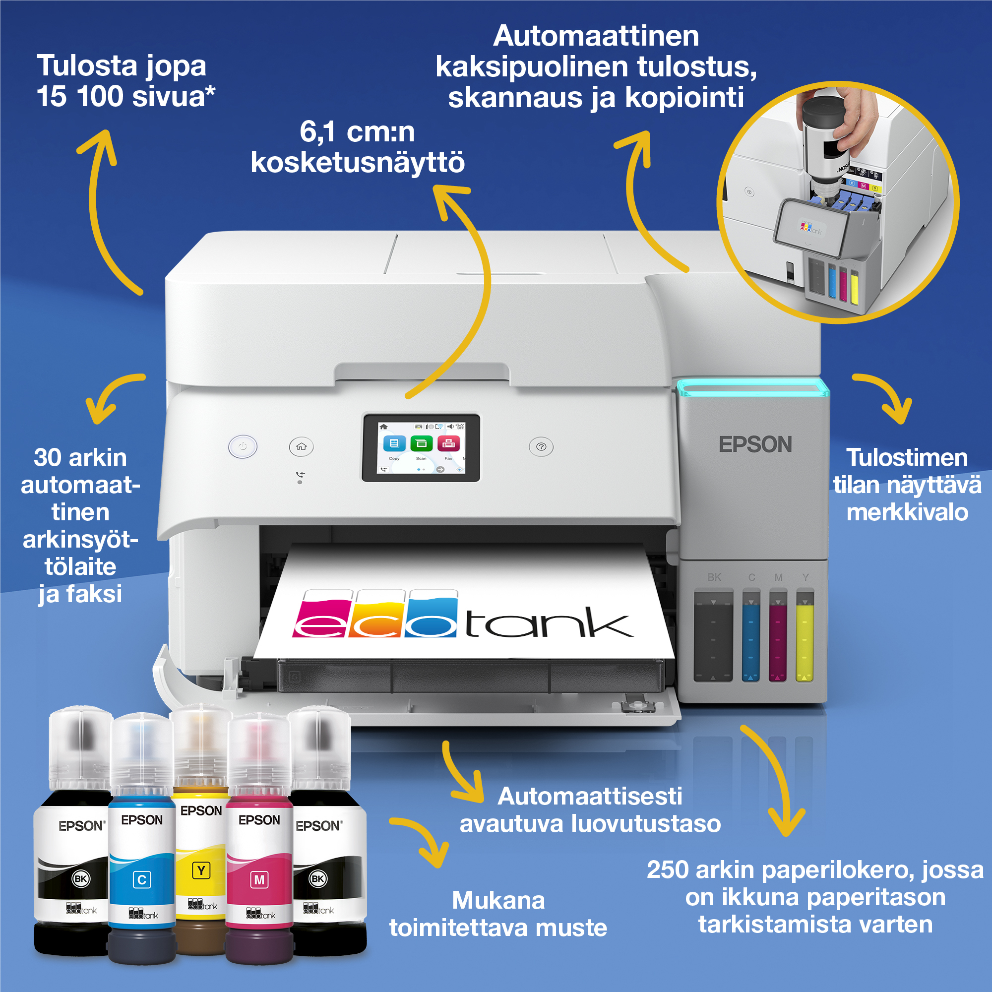 Epson EcoTank ET-2950 monitoimitulostin kaksipuolistulostuksella
