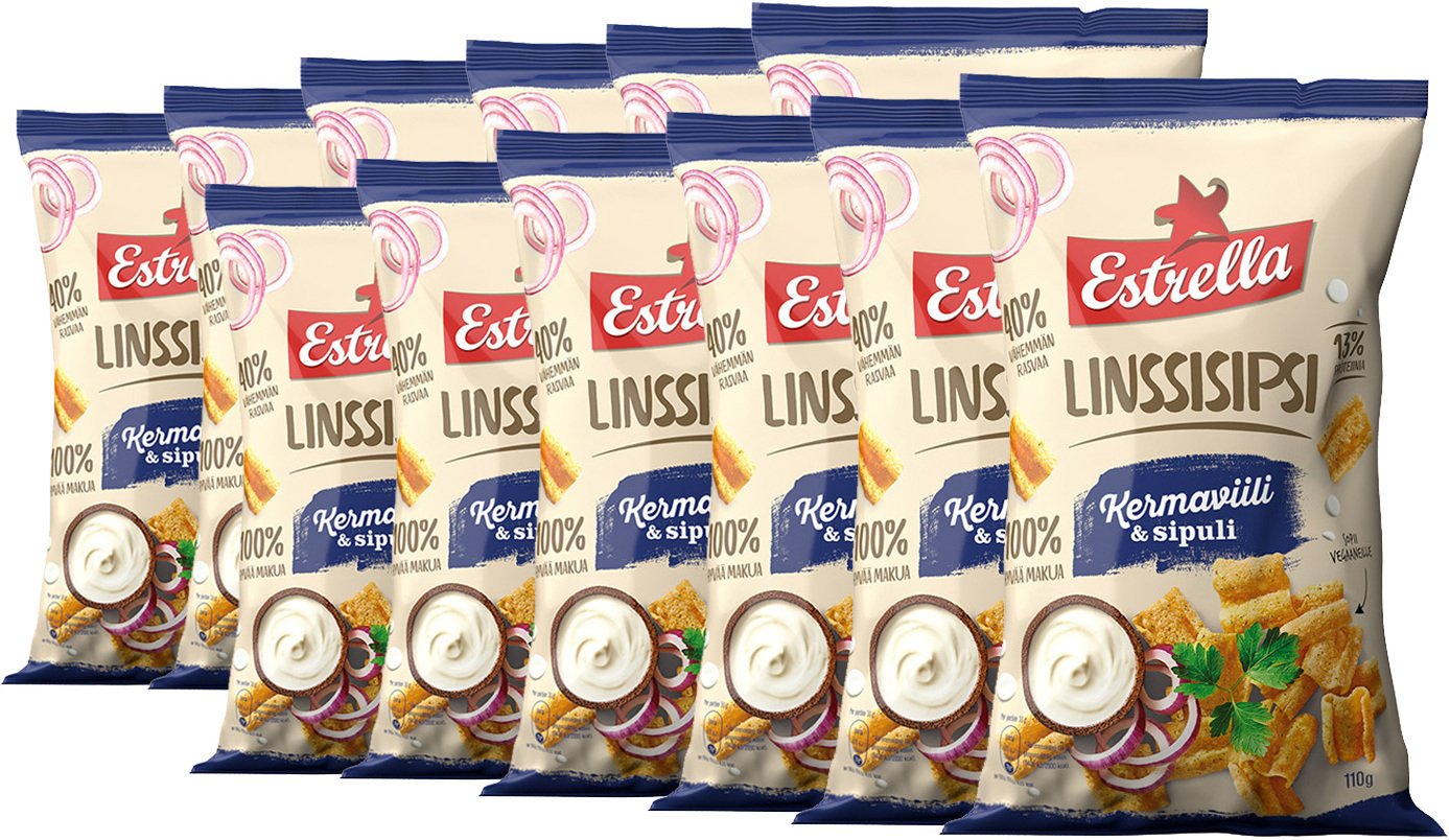 Arvostelut: Estrella Linssisipsi Kermaviili & Sipuli, 110 g, 12-PACK – Muut  snacksit – Snacksit ja maustaminen – Ruoka ja juoma – 