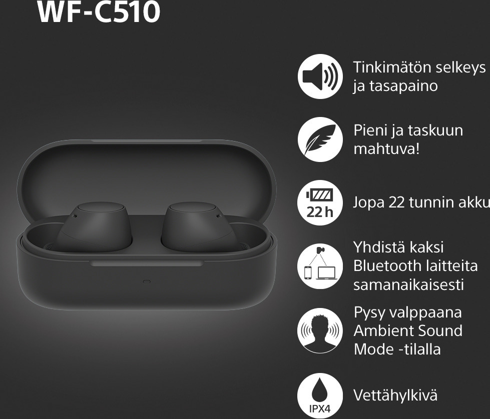 Sony WF-C510 langattomat nappikuulokkeet, musta 15 Sony WF-C510 langattomat nappikuulokkeet, musta - Image 15