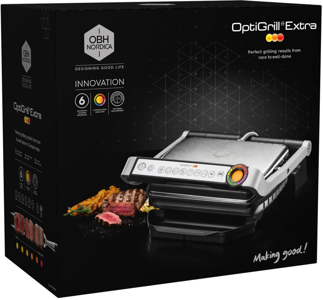 OBH Nordica OptiGrill Extra -pöytägrilli, ruostumaton teräs