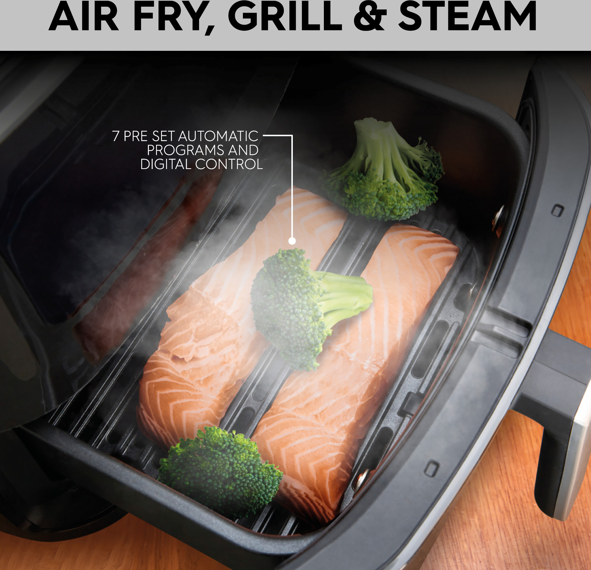 OBH Nordica Easy Fry & Grill Steam+ 3-in-1 -airfryer höyrytys- ja grillitoiminnolla, musta