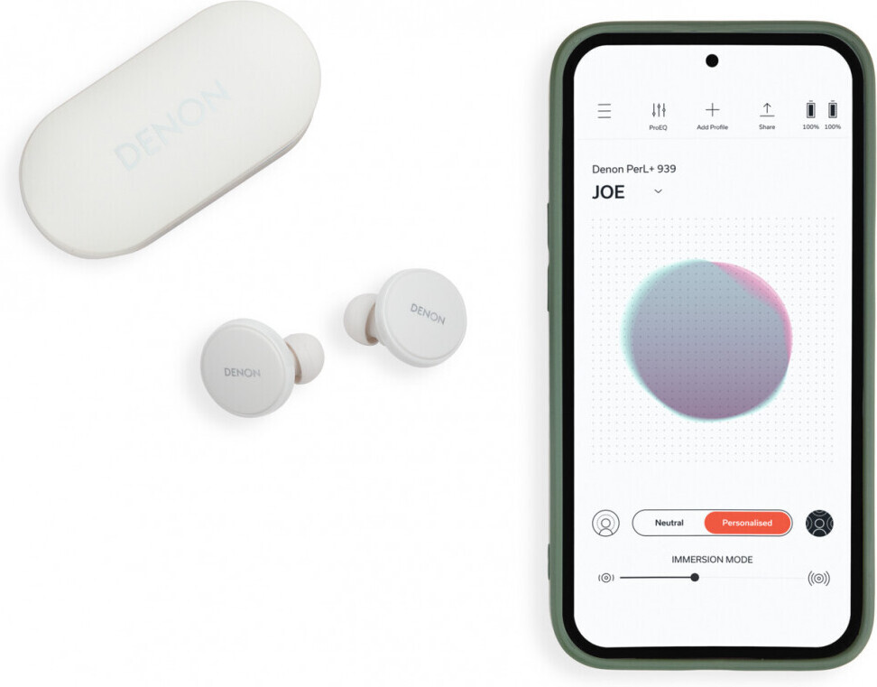 Denon PerL Pro True Wireless vastamelunappikuulokkeet, valkoinen