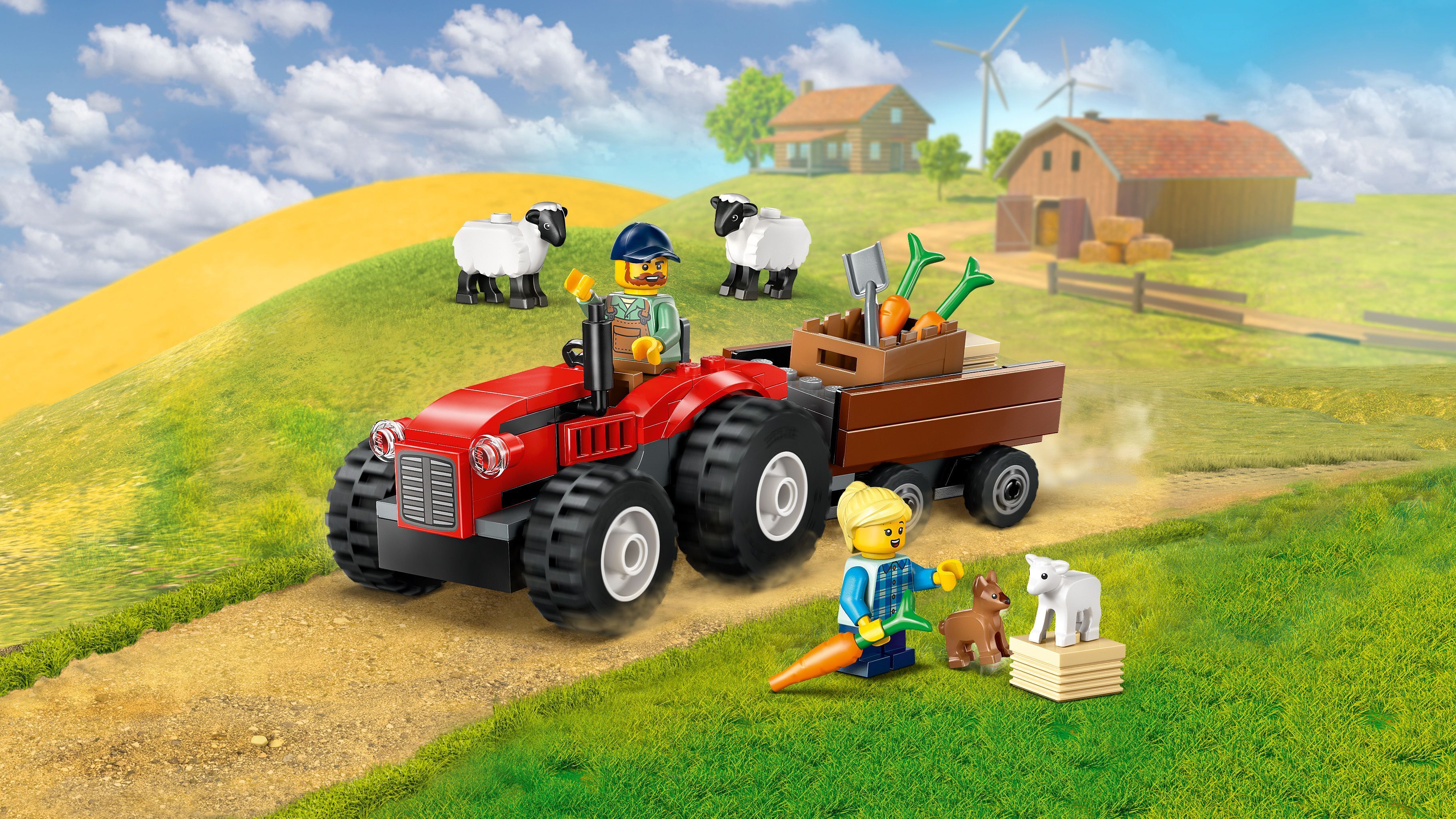 LEGO City 60461 – Maatilan punainen traktori, peräkärry ja lampaat