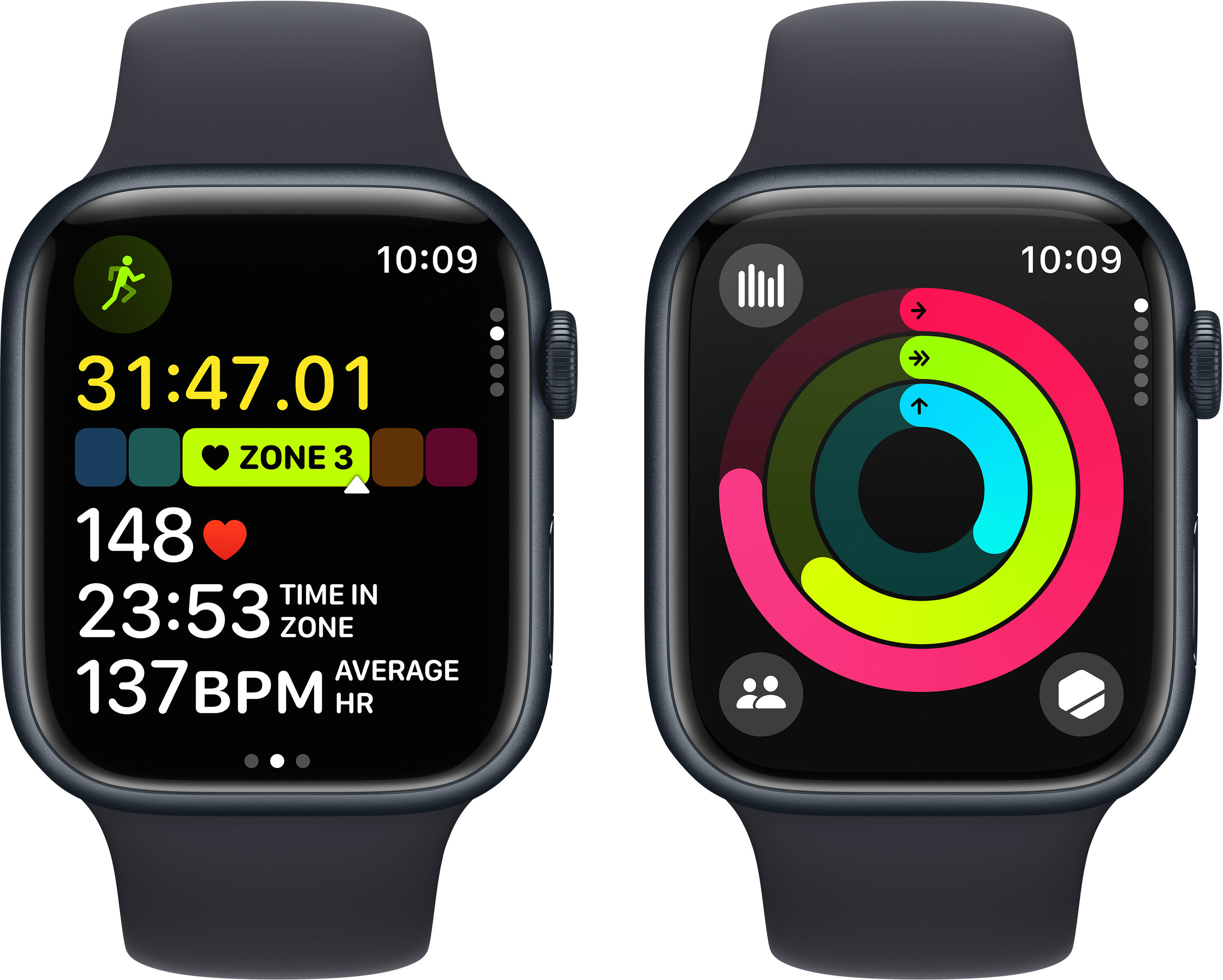 Apple Watch Series 9 (GPS + Cellular) 45 mm keskiyönsininen alumiinikuori ja keskiyönsininen Sport Loop -ranneke (MRMF3)