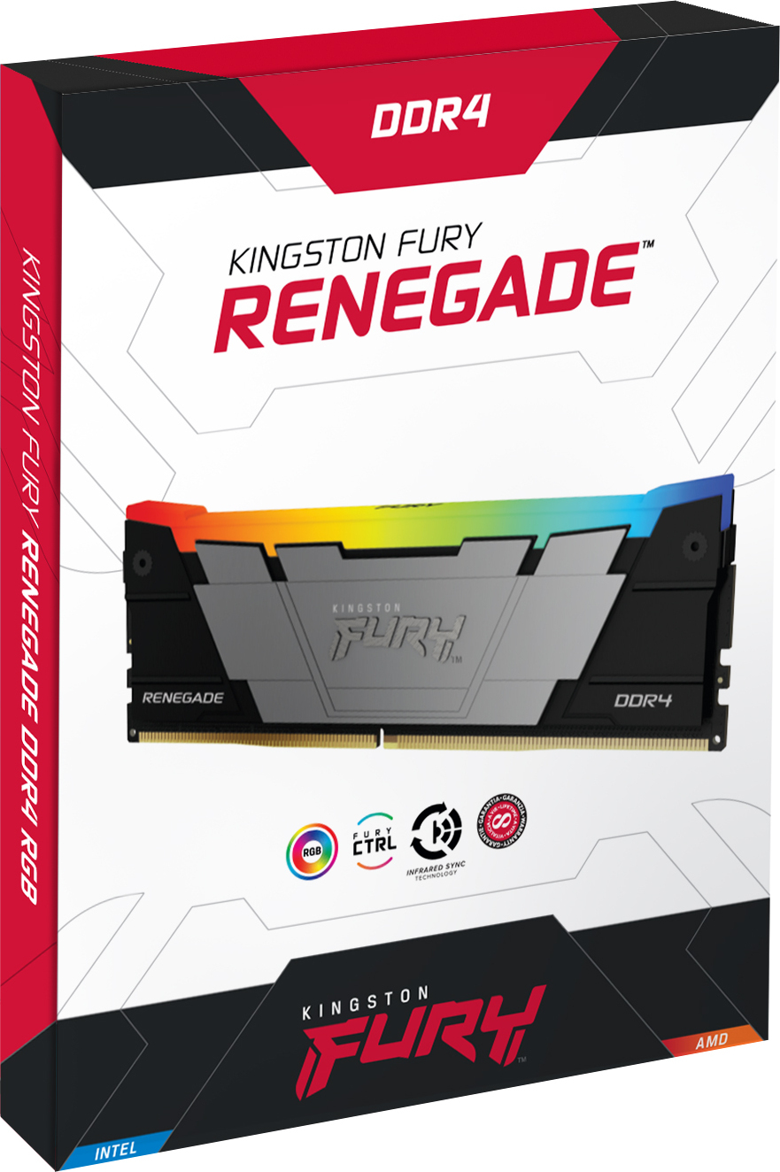 Kingston FURY Renegade RGB DDR4 3600 MHz CL16 32 Gt -muistimodulipakkaus, musta/hopea