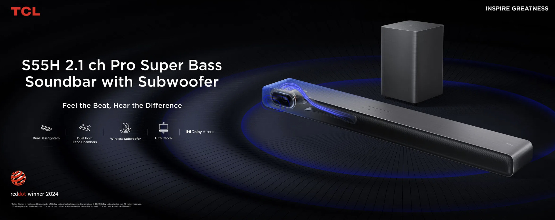 TCL S55H 2.1 Dolby Atmos Soundbar -äänijärjestelmä