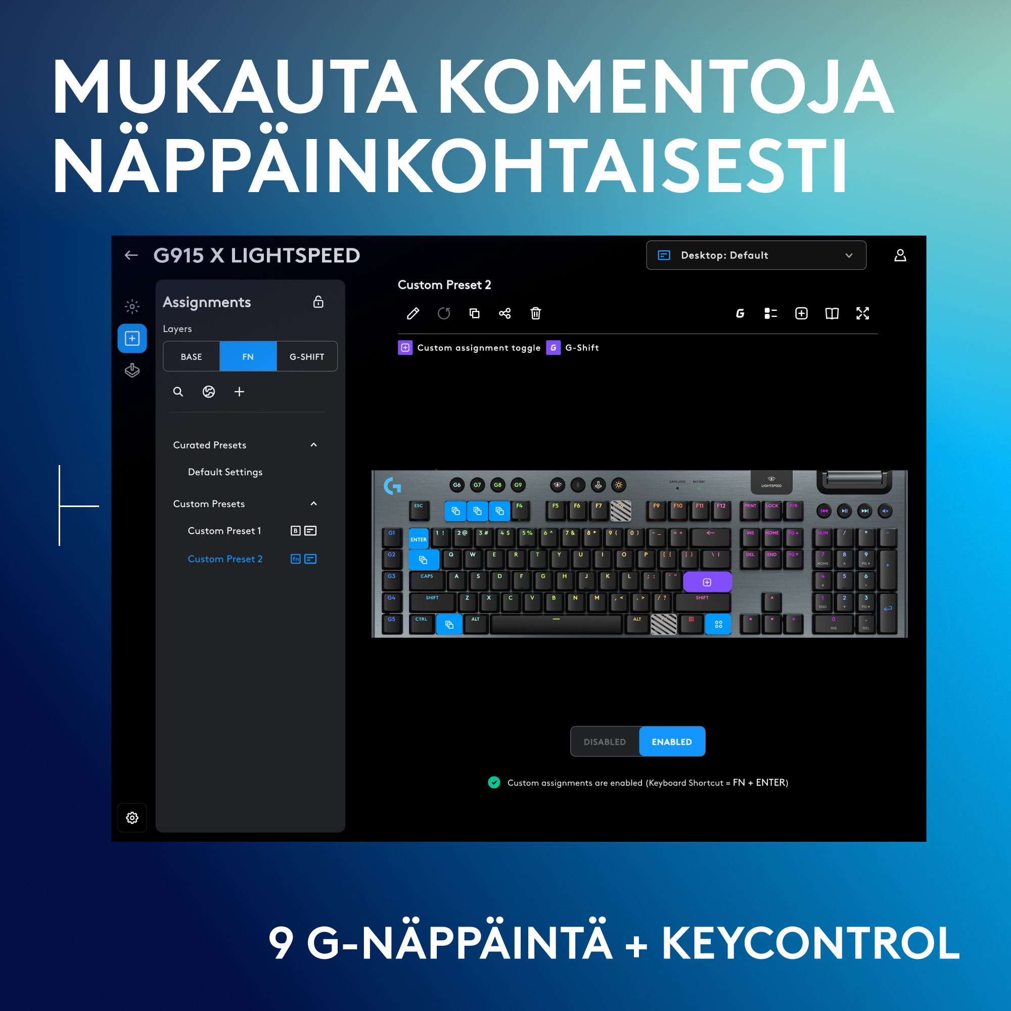 Logitech G915 X -matalaprofiilinen langallinen pelinäppäimistö, Tactile-kytkimet, musta