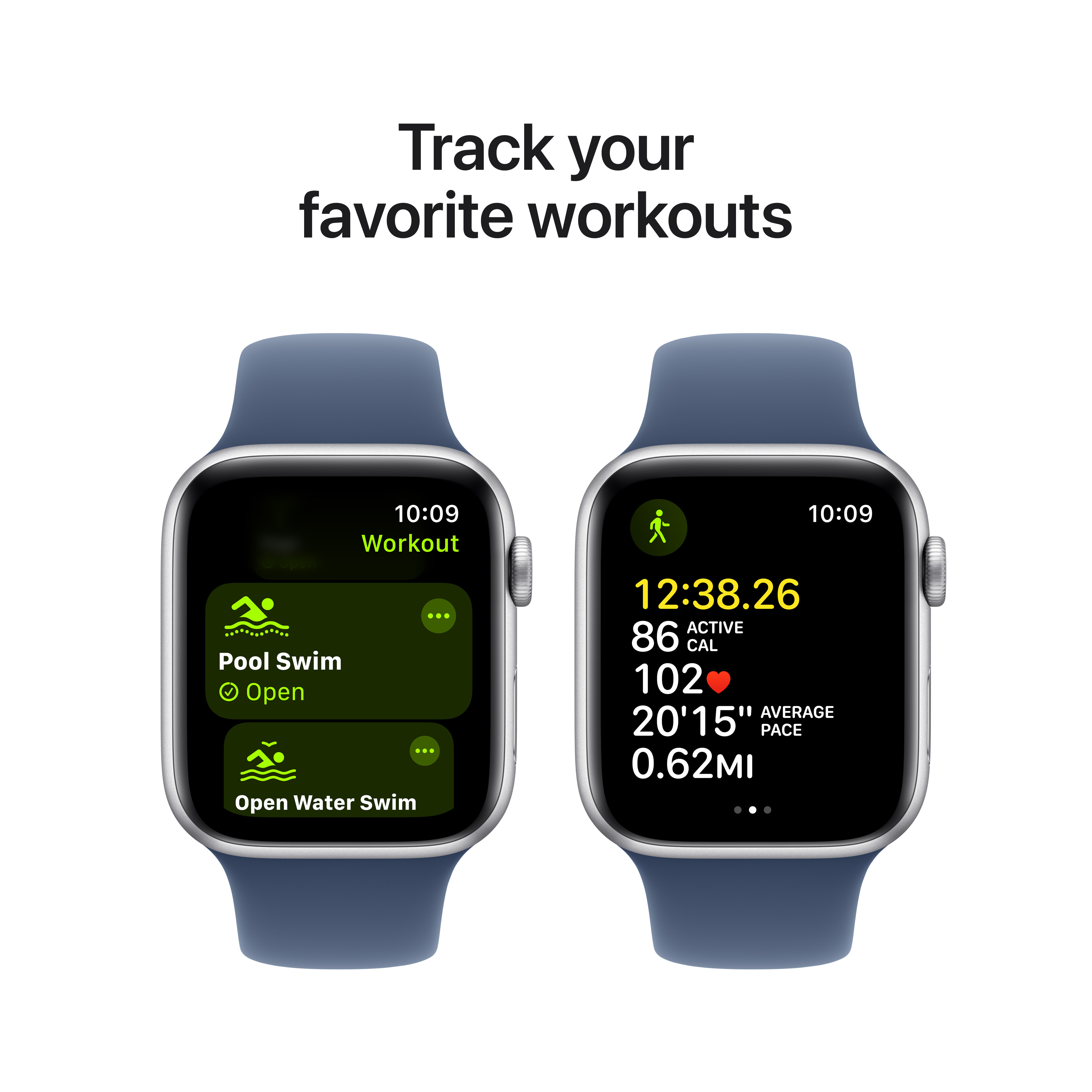Apple Watch SE (GPS) 44 mm hopea alumiinikuori ja farkunsininen urheiluranneke, M/L (MXER3)