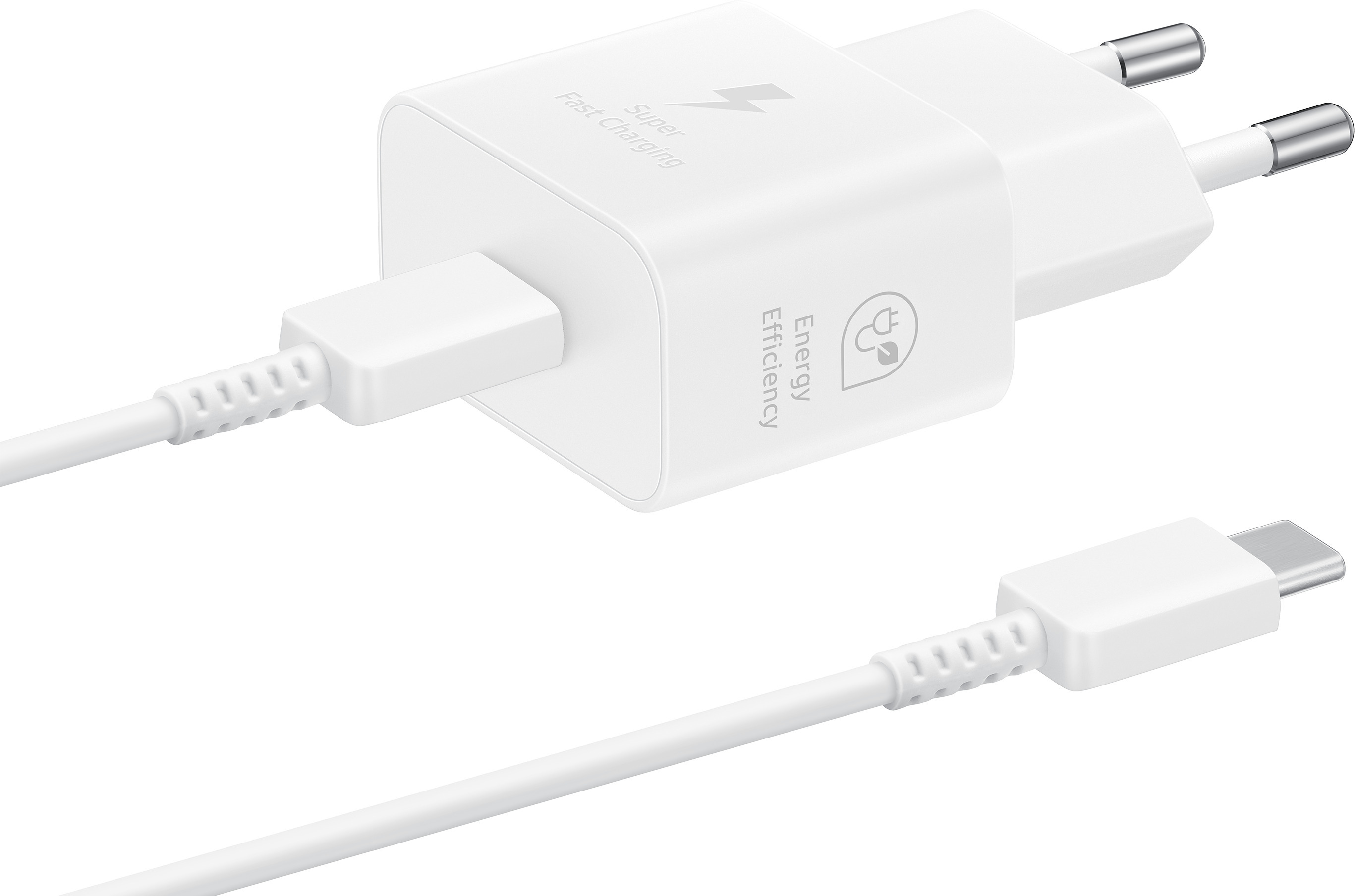 Samsung 25W USB-C GaN -verkkovirtalaturi ja USB-C-USB-C-kaapeli, valkoinen