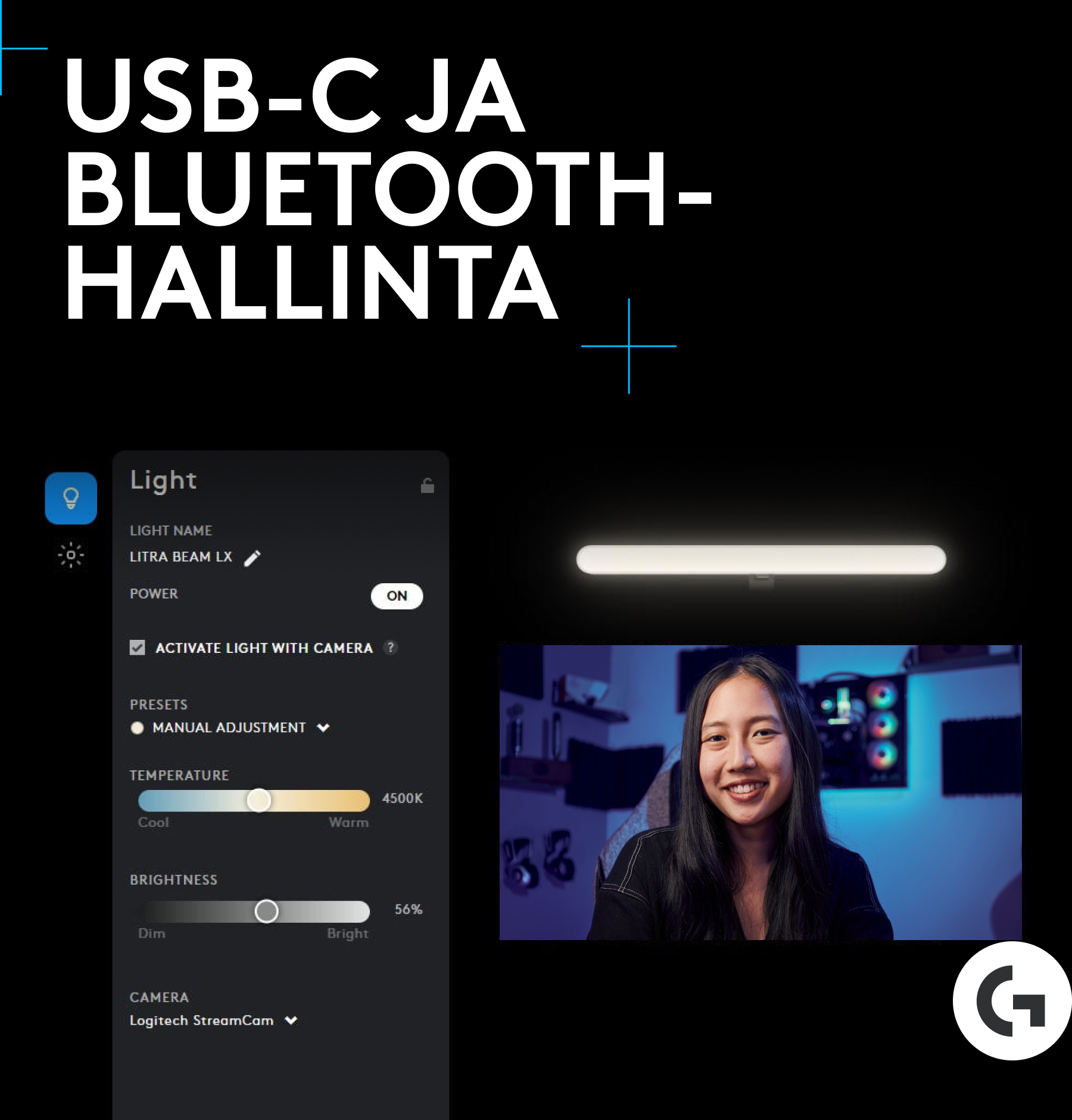 Logitech Litra Beam LX -suoratoistovalaisin