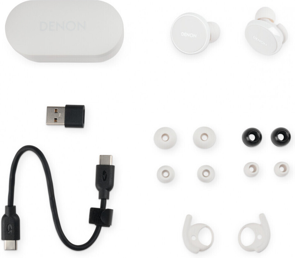 Denon PerL Pro True Wireless vastamelunappikuulokkeet, valkoinen