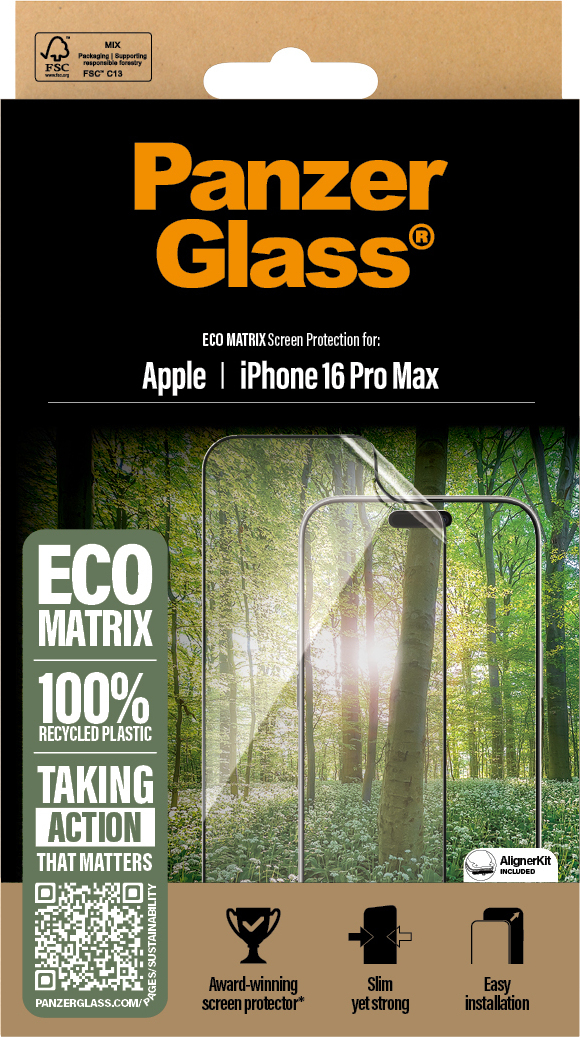 PanzerGlass Eco MATRIX -suojakalvo, Ultra-Wide Fit, Apple iPhone 16 Pro Max