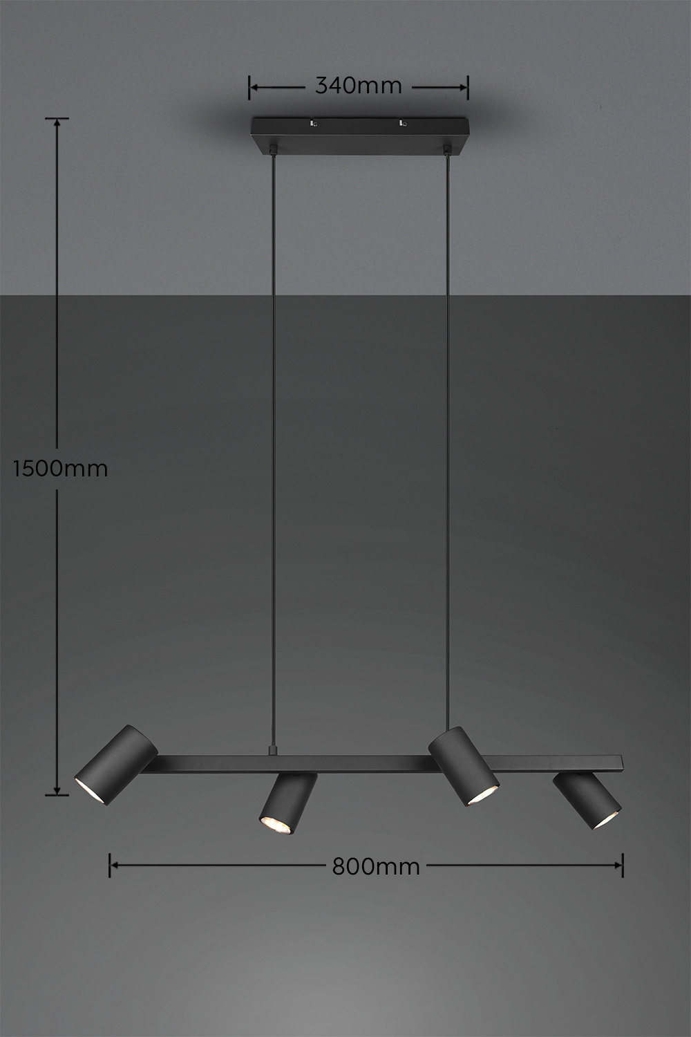 Trio Marley -riippuvalaisin 80 cm, 4-osainen, GU10, mattamusta
