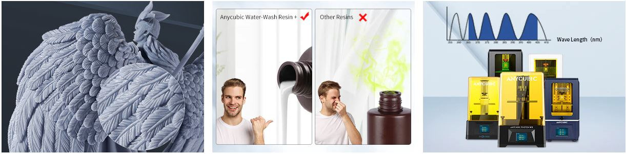 Anycubic Water Washable Resin + - hartsi 3D -tulostimeen, 1kg, musta 2 Anycubic Water Washable Resin + - hartsi 3D -tulostimeen, 1kg, musta - Image 2