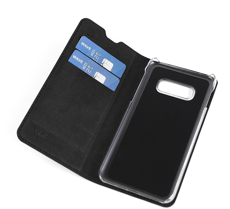 Wave BookCase -suojakotelo, Samsung Galaxy S10e, musta