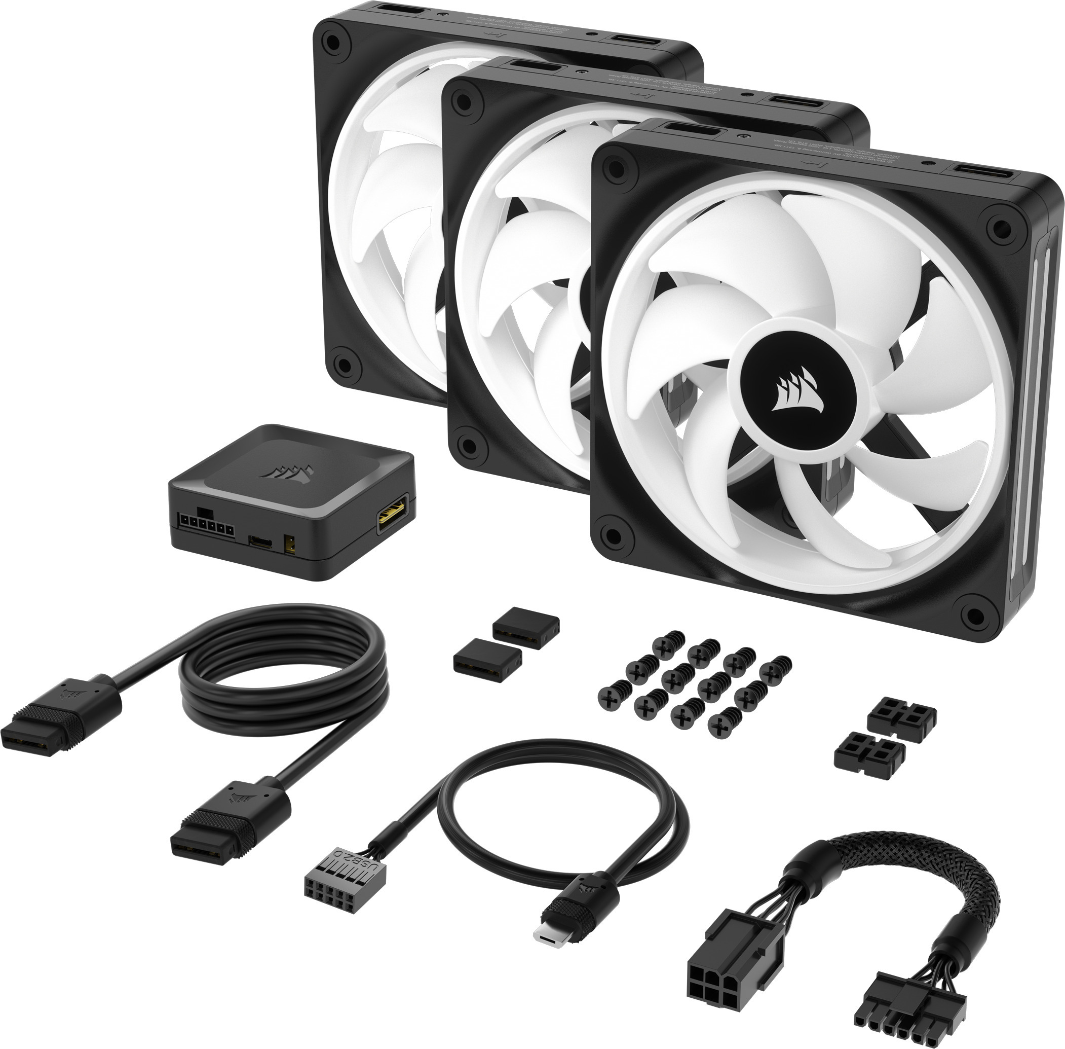 Corsair iCUE LINK QX120 RGB PWM -tuuletin, 120 mm, musta, 3 kpl Starter Kit
