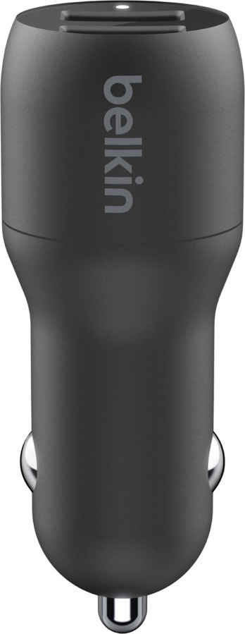 Belkin BoostCharge Dual USB-A Car Charger 24W -autolaturi USB-A - Lightning -kaapelilla, musta
