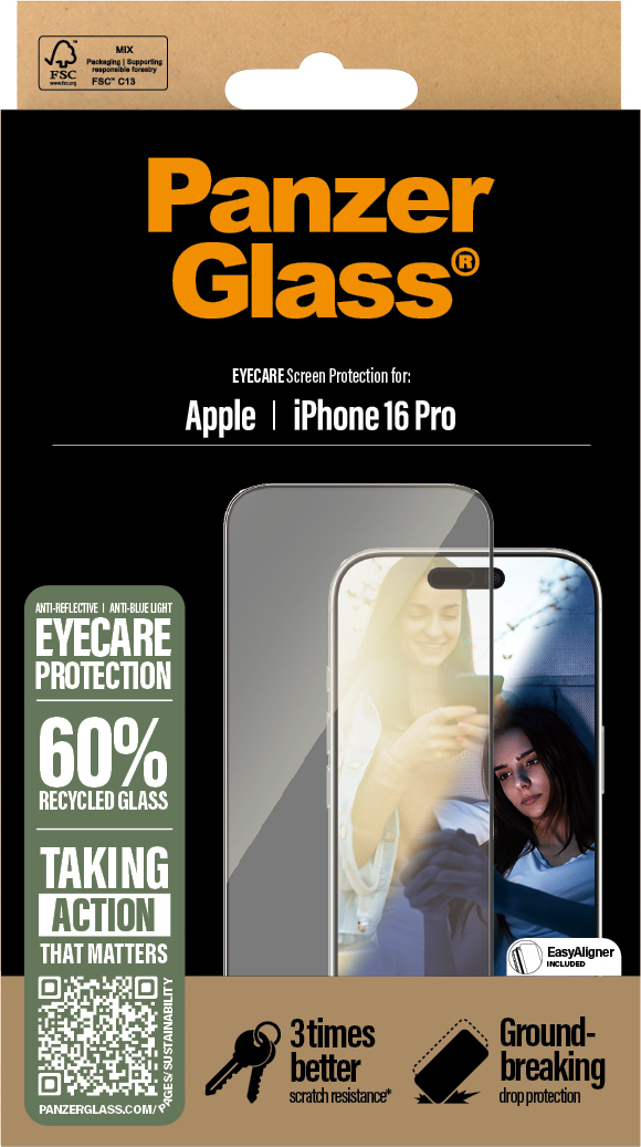 PanzerGlass EyeCare -suojakalvo, Ultra-Wide Fit, Apple iPhone 16 Pro