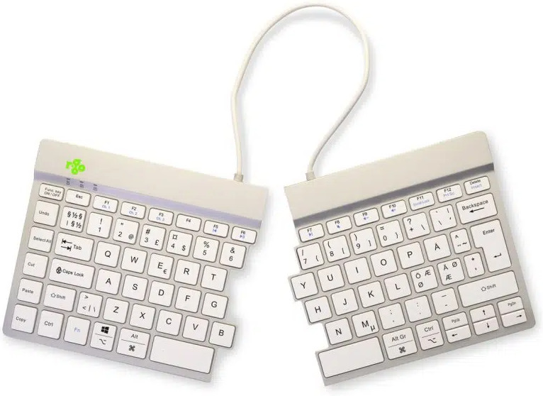 R-Go Split Break -kaksiosainen ergonominen näppäimistö, langaton, valkoinen