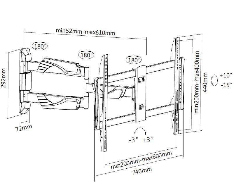 Mozi Slim Full-motion B2 37-70" television seinäteline