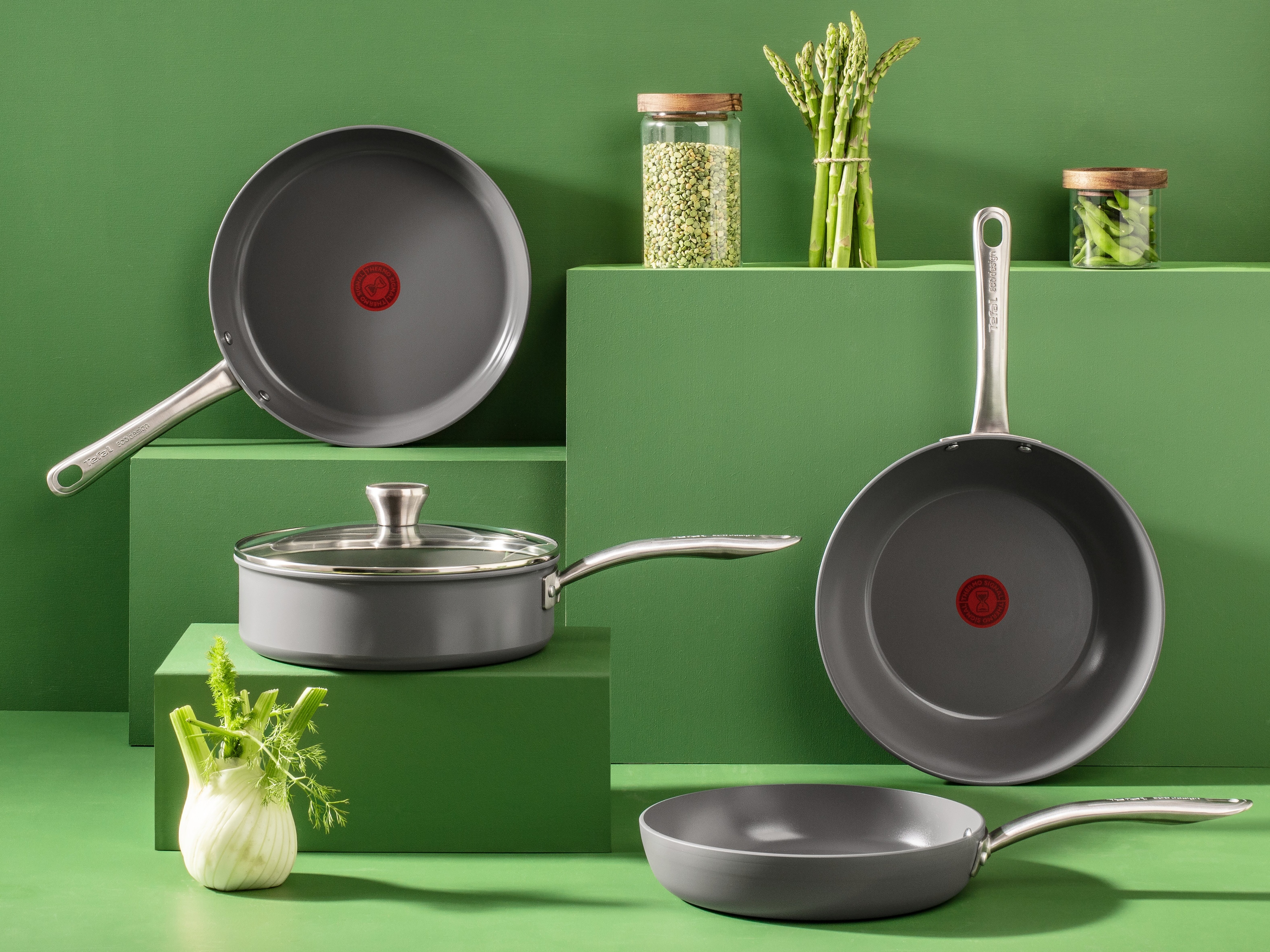Tefal (RE)NEW+ -wokpannu, 28 cm, keraaminen pinnoite, harmaa