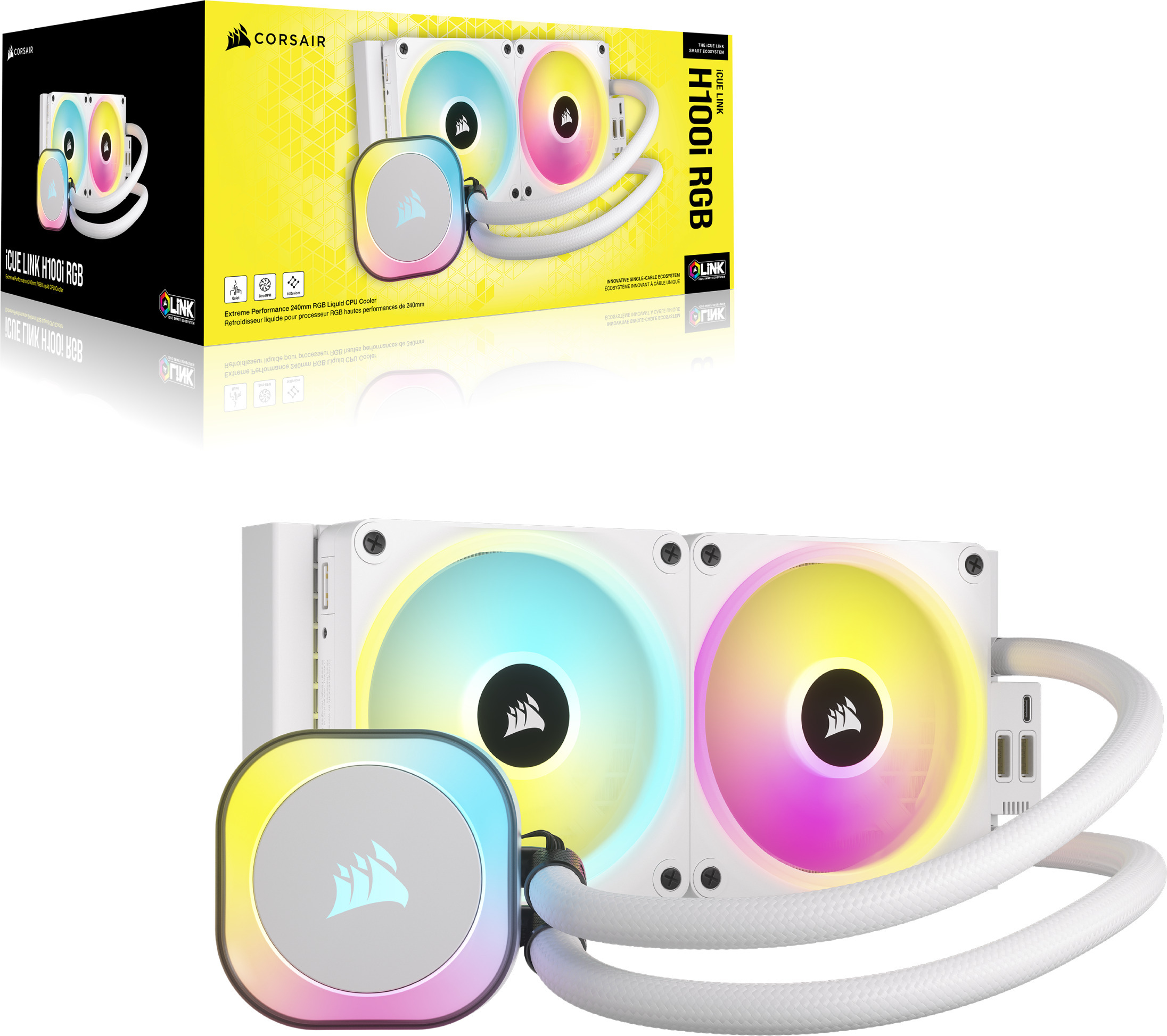 Corsair iCUE LINK H100i RGB -nestejäähdytysjärjestelmä, valkoinen
