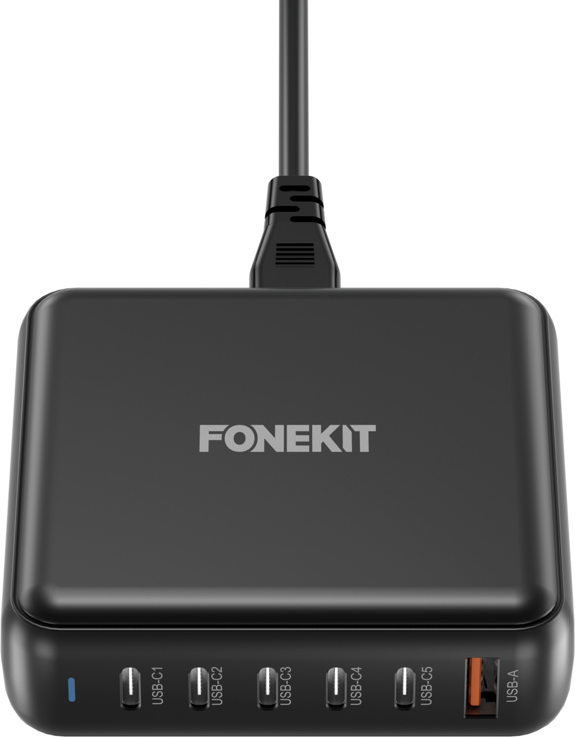 FoneKit GaN PD 200W -verkkovirtalaturi, USB-A + 5 x USB-C, musta