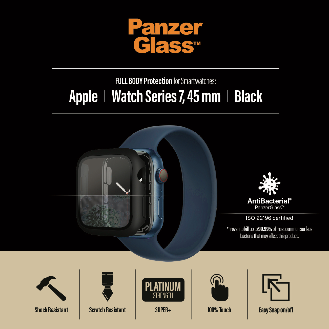 PanzerGlass Full Body -panssarilasi Apple Watch 7 / 8, 45 mm, musta