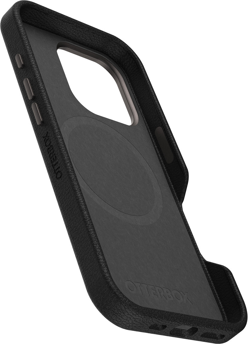 Otterbox Symmetry Cactus Leather for MagSafe -suojakuori, iPhone 16 Pro, musta
