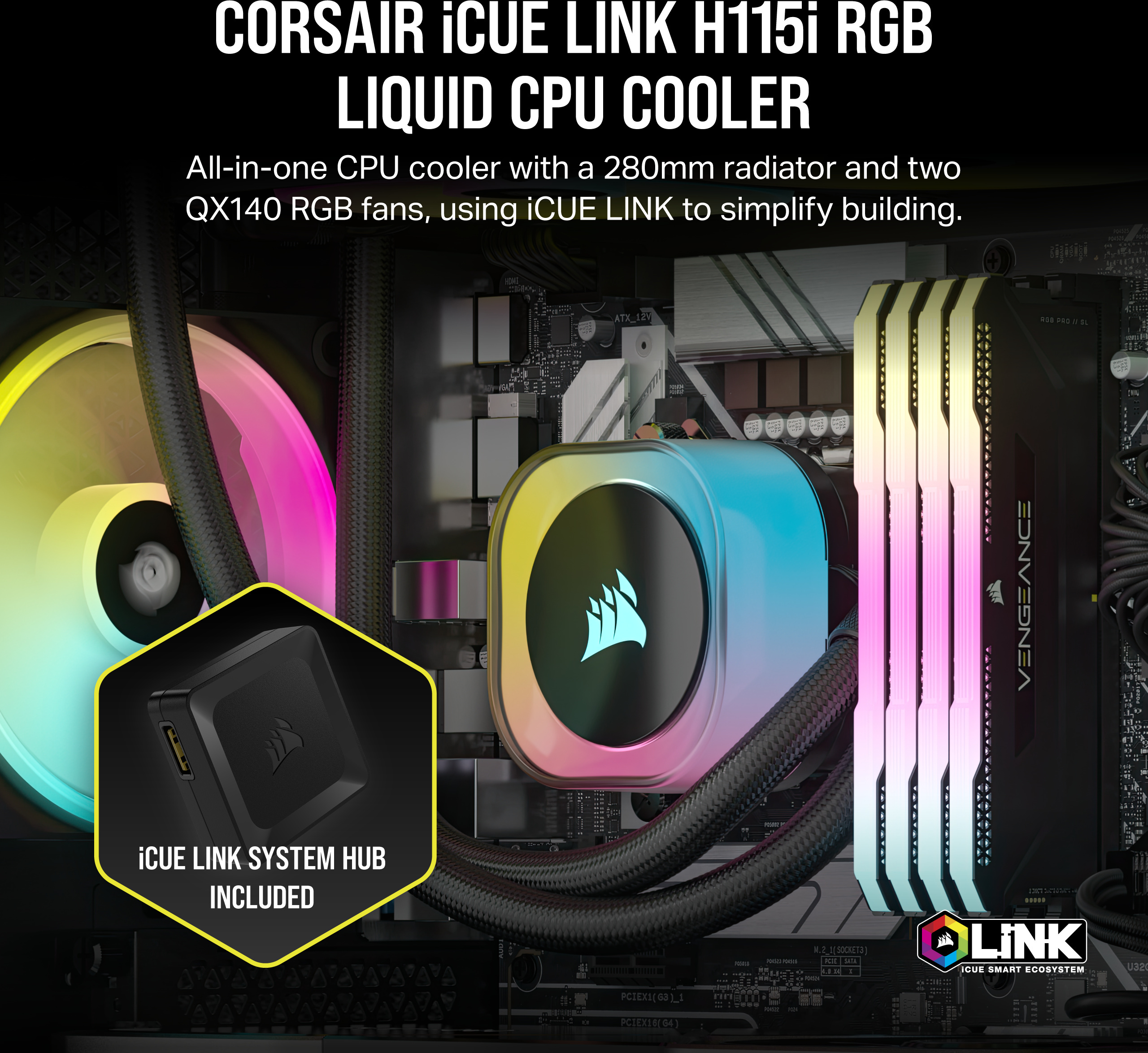Corsair iCUE LINK H115i RGB -nestejäähdytysjärjestelmä, musta