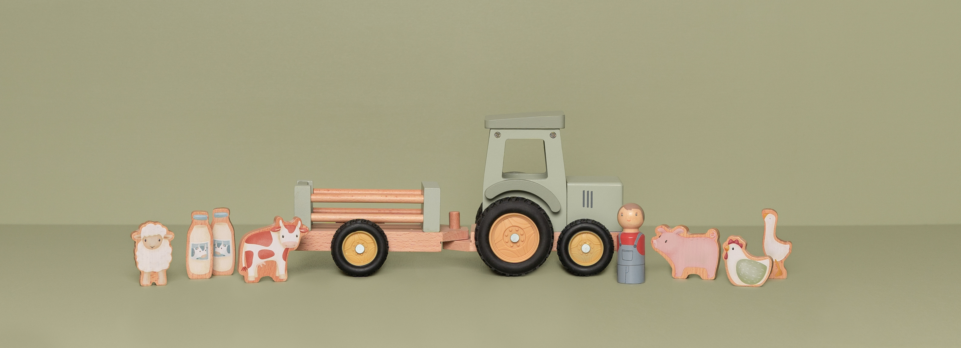 Little Dutch Little Farm -puinen traktori + peräkärry