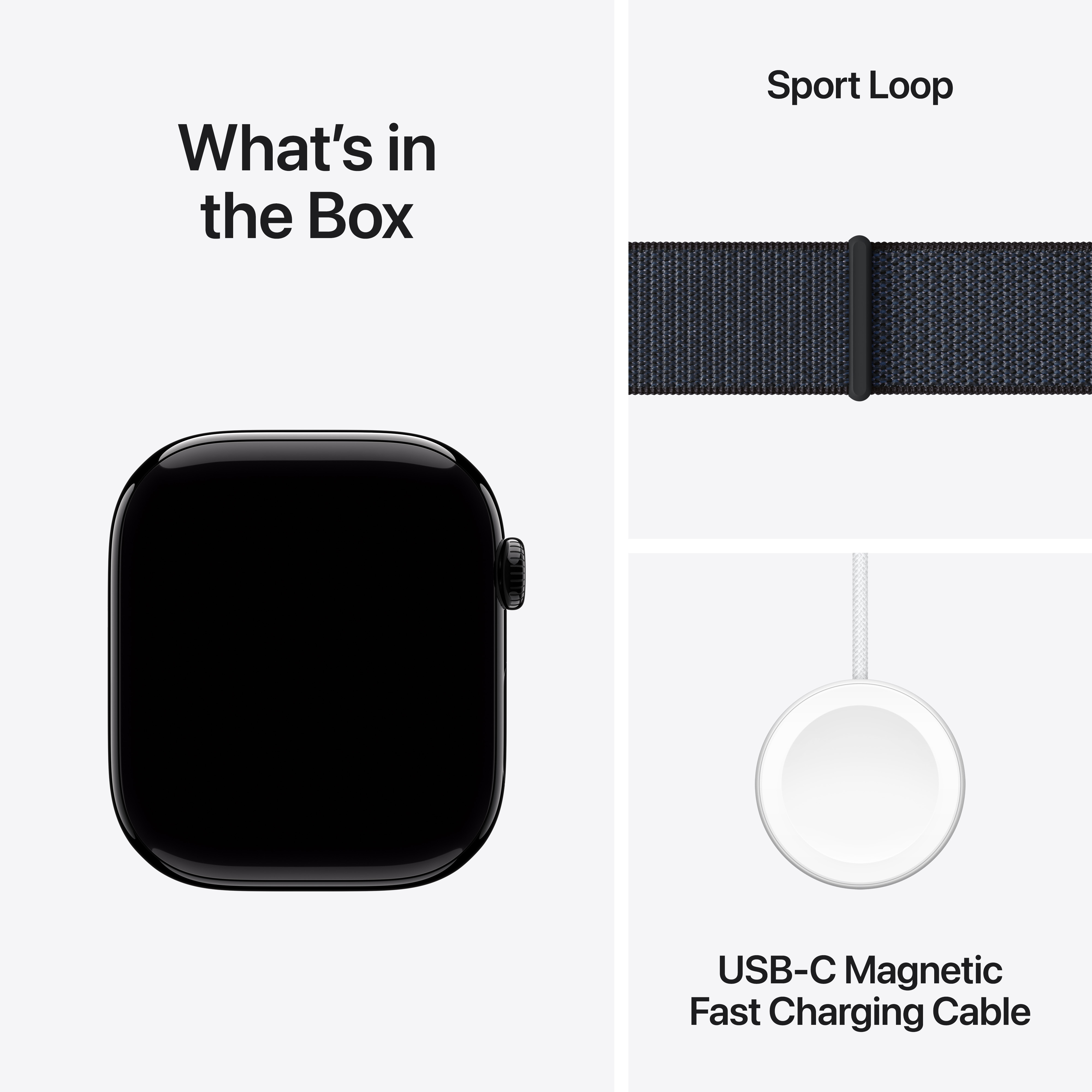 Apple Watch Series 10 (GPS) 46 mm peilimusta alumiinikuori ja musteenvärinen Sport Loop -ranneke (MWWR3)