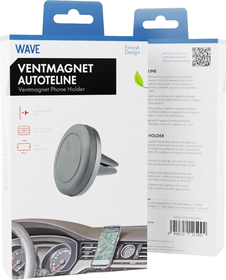 Wave Ventmagnet -autoteline, musta