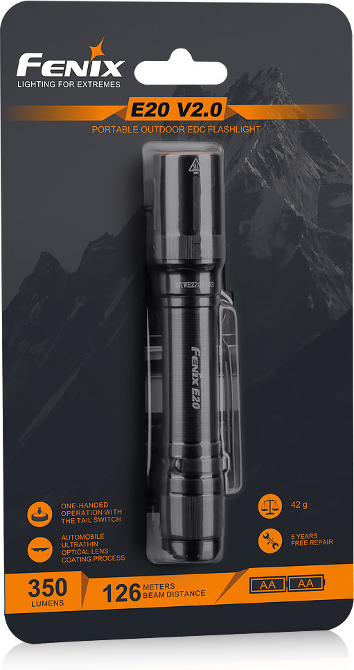 Fenix E20 V2.0 -taskulamppu, 350 lm